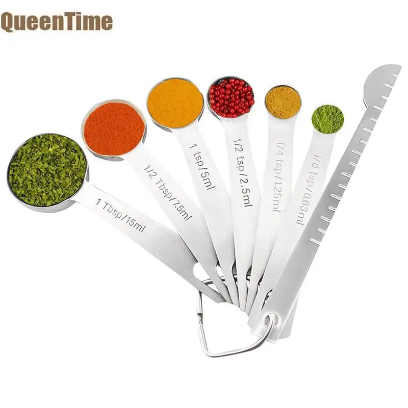 QueenTime 7 шт. мерные ложки суппорт набор специй Соус совок чай кофе портативный