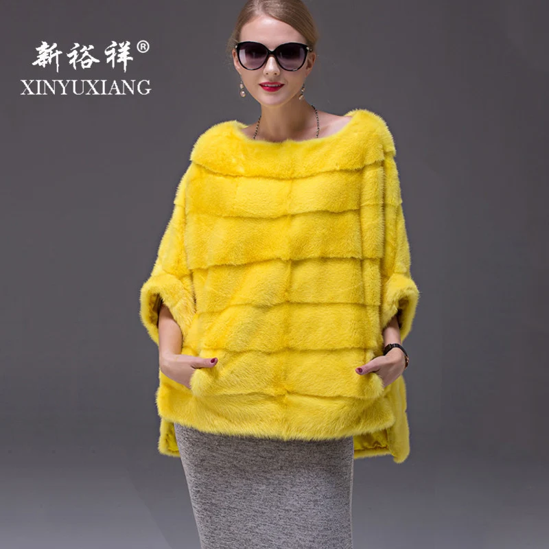 

2018 Full Pelt Real Mink Fur Coats Women Fashion oversized Bat Sleeved coat female Autumn Winter Natural Genuine Leather coats