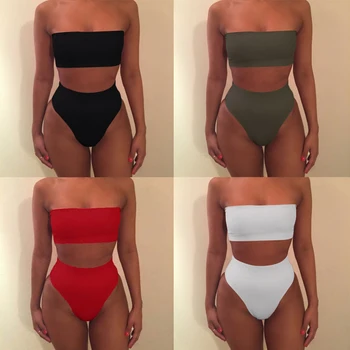 

EAnvog Fashion Solid Color Two-piece Swimming Sexy Lingerie Bra Bikini Split Swimsuit