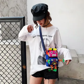 

Fashion women bag Novel Cartoon Robot Modeling Messenger Bag Cute Canvas Women's Messenger Bag