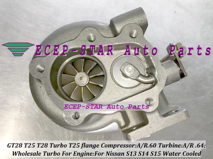 GT28 T25T28 T25 T28 Water Cooled turbo TurboCharger For Nissan S13 S14 S15 T25 flange comp .60 AR turbine .64 AR  (3)