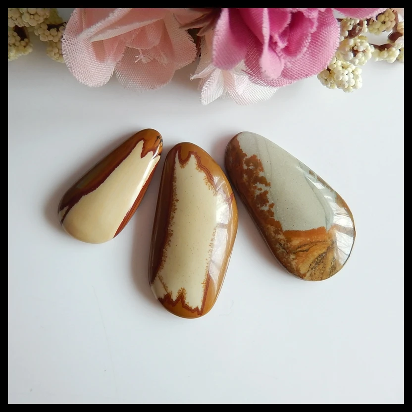 

3 pcs Semi-precious stones US Picture Jasper fashion pendant Cabochons,36x19x5mm,28x14x5mm,14.7g
