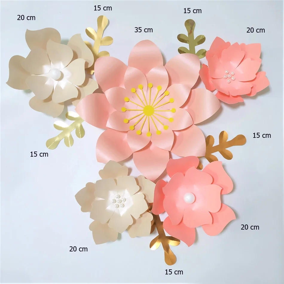 اليدوية الوردي روز DIY أزهار ورقية الذهب يترك مجموعة ل الحضانة جدار ديكو الفتيان غرفة استحمام الطفل خلفية دروس الفيديو