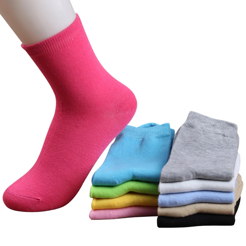 Женские на осень-зиму модные ярких цветов коттоновые носки женские милые однотонные короткие носки 10 пар/лот