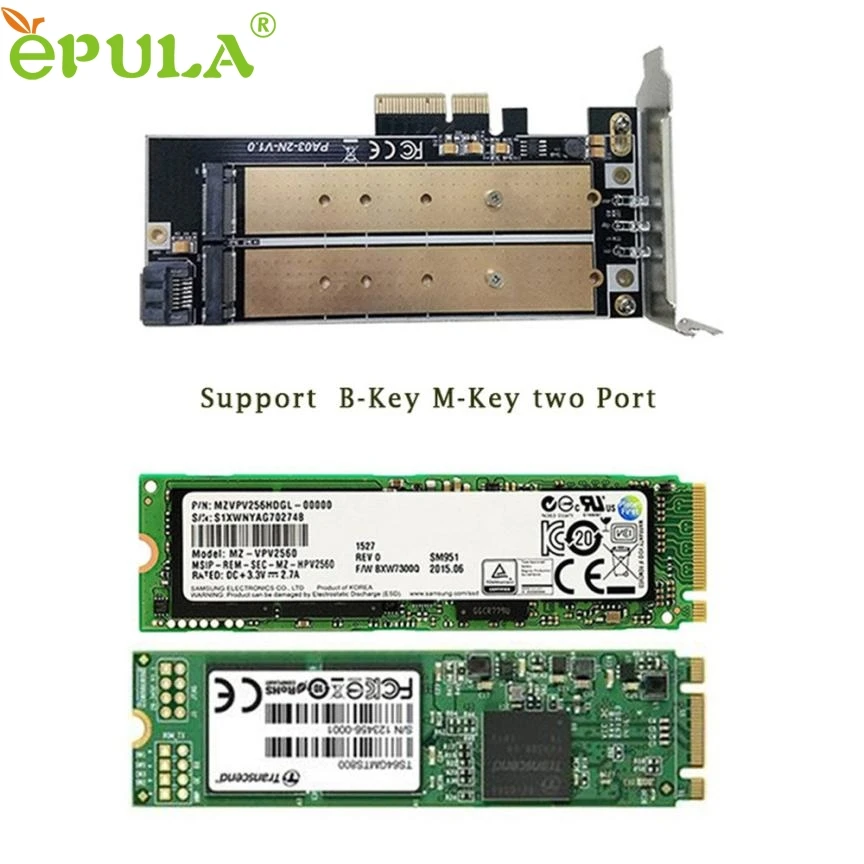 

7/5000 Hard disk adapter card Desktop Dual Port NGFF M.2 B + M Key SSD to PCI Express PCI-E 4X Adapter Card gift ov29 p30