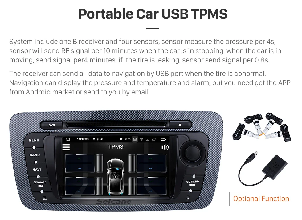 Seicane 2 Din Radio Android 8.0 DVD Player Bluetooth GPS Navigation system for 2009 2010 2011 2012 2013 SEAT IBIZA USB SD IPOD Mirror Link WIFI Stereo Support Steering Wheel Control Rearview Camera DVR
