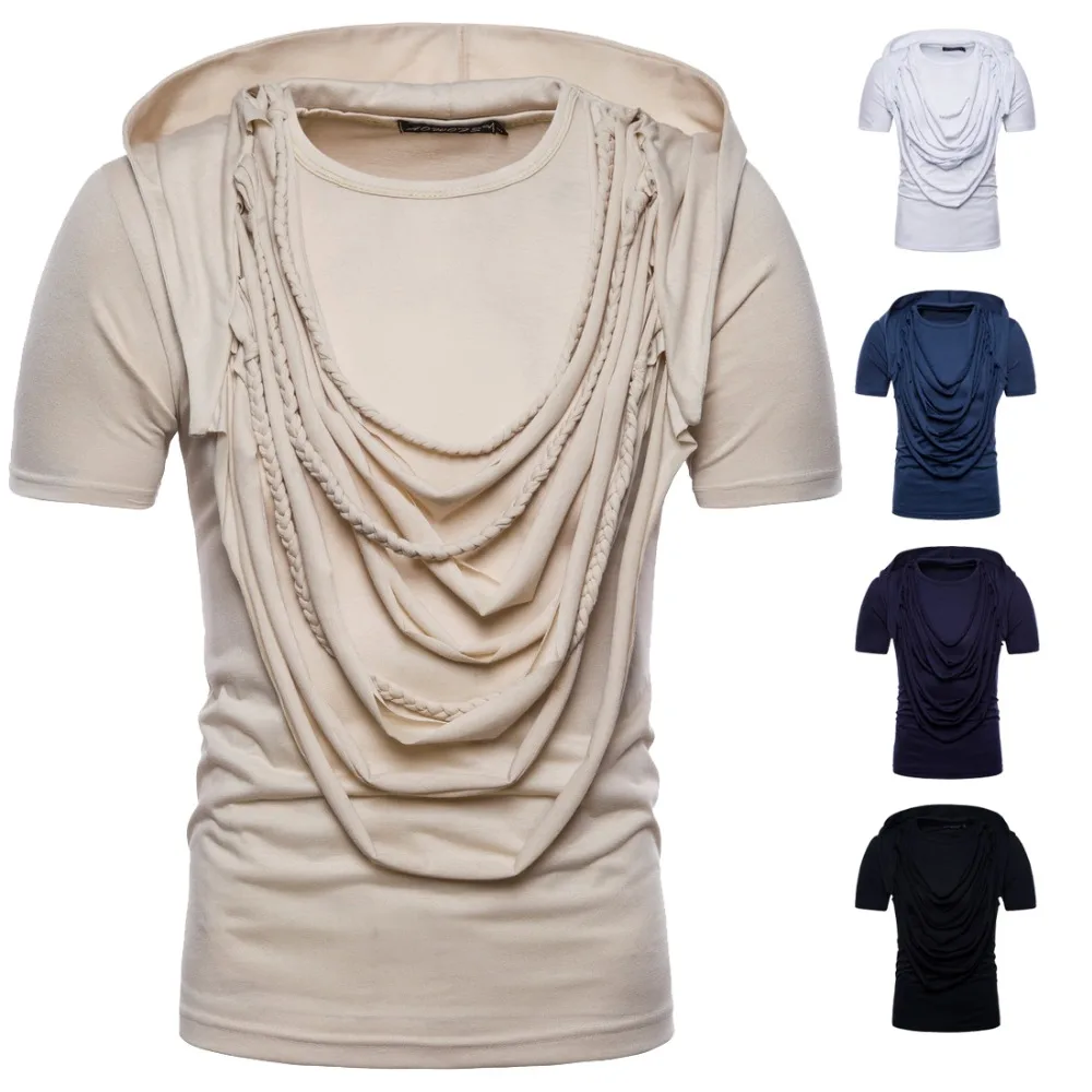 

2019 Summer Men's Complex Braided Hip Hop Hip-hop Slim Hooded Short Sleeve