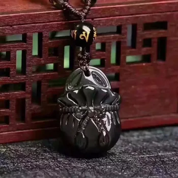 

Drop Shipping Unique Natural Rainbow eye Obsidian Carving Treasure bag Lucky Amulet Pendant Necklace For Women Men pendants