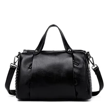 Ms. new European and American style wind rivet leather cowhide pillow bag Real leather white cross-type portable leather shoulde