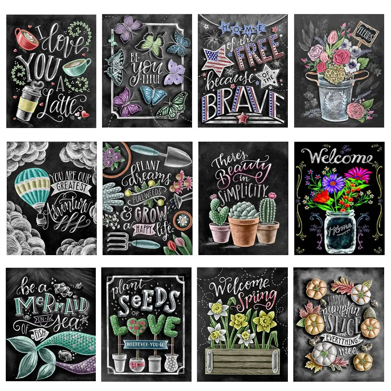 

Full round diamond 5D DIY diamond painting "blackboard text box" 3D embroidery cross stitch house mosaic gift decoration