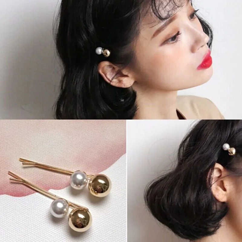 

New Fashion 1PC Vintage Metal Imitiation Pearl Hairpins Women Korea Metal Ball Hair Clips Simple Hair Accessories Barrettes