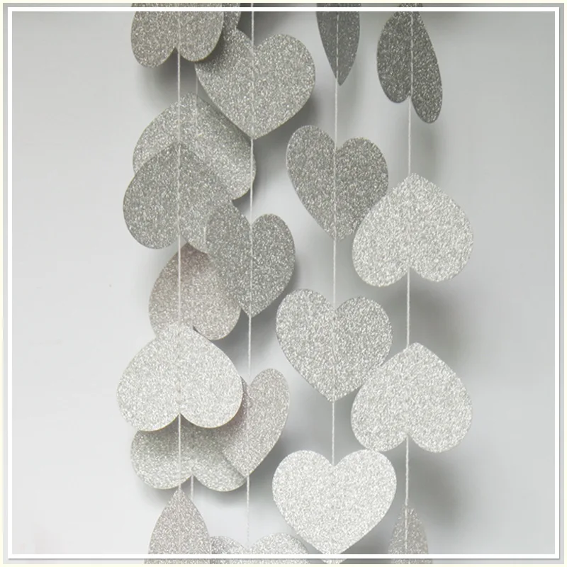 4M Paper Garland Valentines Day Decoration Wedding Garland Heart Banners Photo Prop Paper Heart Garland Gold/Sliver
