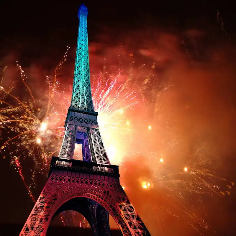 

10x10ft Fireworks Sky Paris Eiffel Tower Seamless Washable Wrinkle Free One Piece Photo Background Backdrop Polyester Fabric