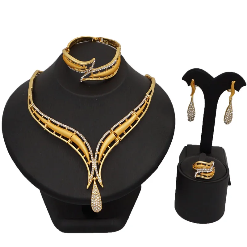 Африканские золотые Драгоценности наборы высокого качества Ювелирные наборы модные свадебные украшения ожерелье ювелирные наборы - Окраска металла: Светло-желтый цвет