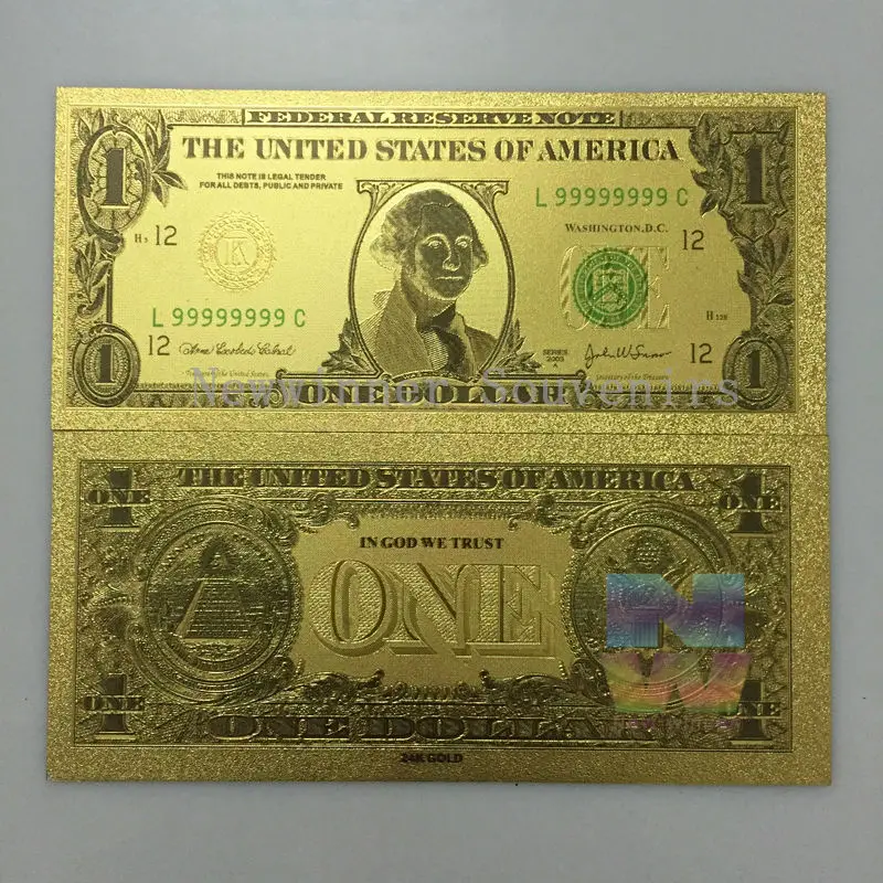 10 шт./партия США 1 доллар золотая фольга банкноты бумажные коллекции денежных знаков художественный подарок