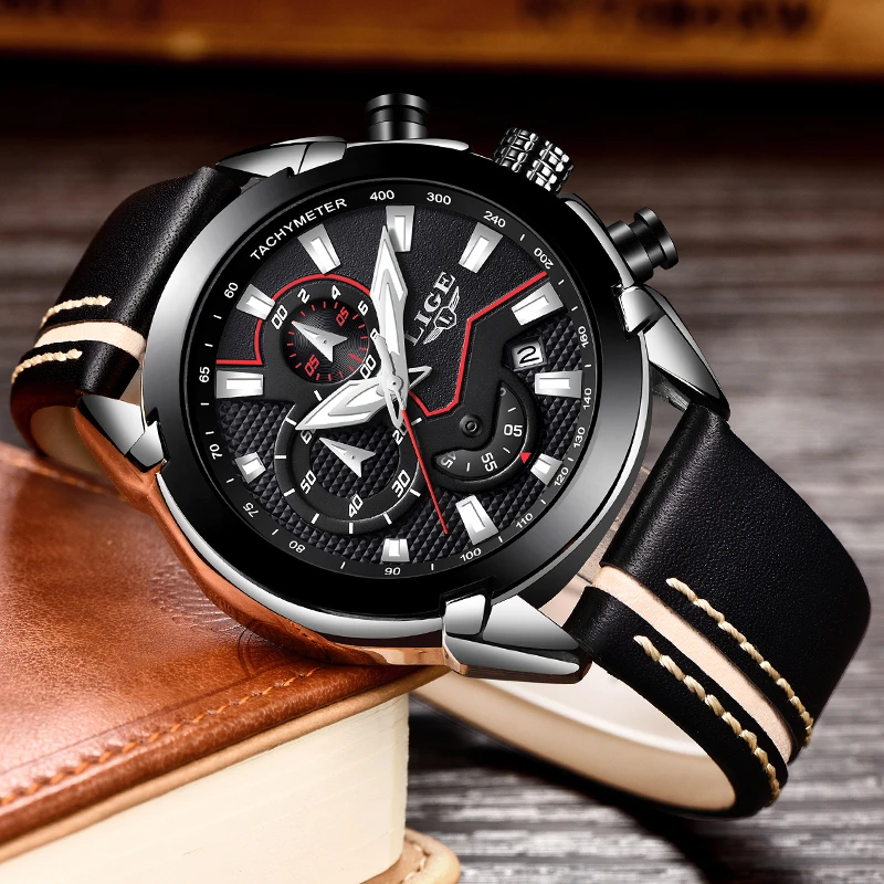 LIGE Watch Men Fashion Quartz Army Military Clock Mens Watches Top Brand Luxury Leather Waterproof Sport Watch Relogio Masculino