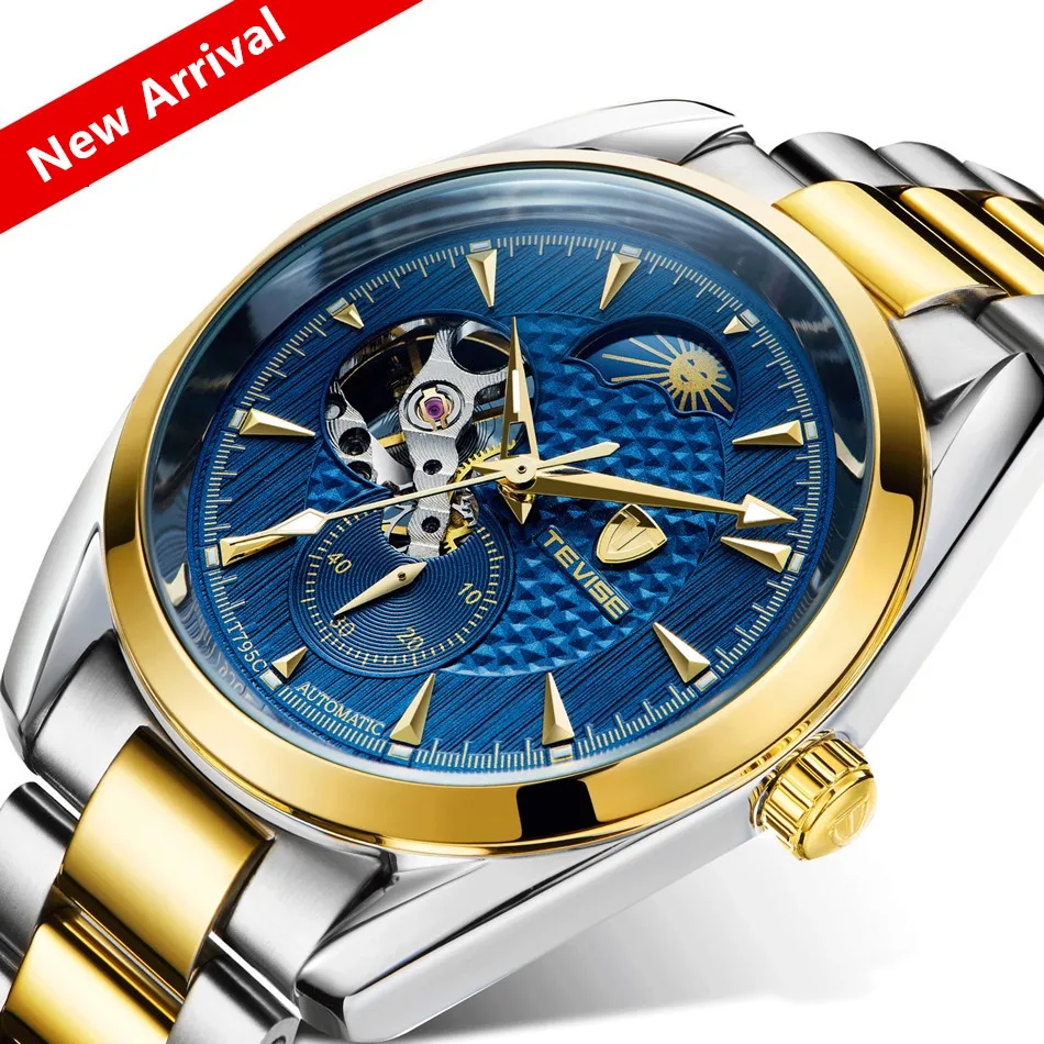 

Tevise Watch Men Luxury Mechanical Automatic Tourbillon Business Men's Clock Moon Phase Steel Men Watch Waterproof Wristwatches