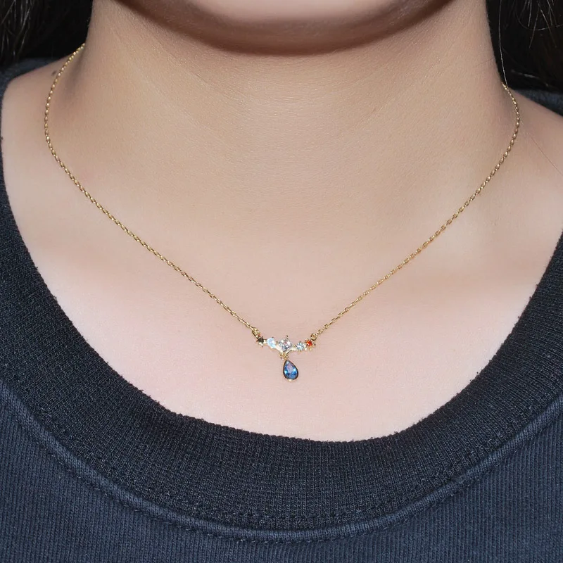 Ожерелье для женщин, натуральный драгоценный камень, синяя шпинель, капля воды, 925 пробы, серебро, желтое золото, подарок, хорошее ювелирное изделие, LMNI068