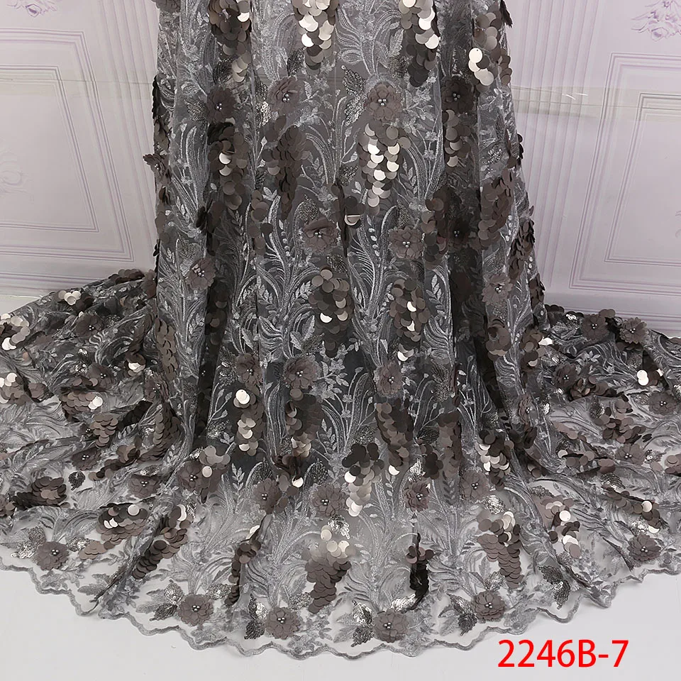

African Sequins Lace Fabric 2019 High Quality Lace French Sequence Tulle Lace Grey Color Nigerian Lace Fabrics For Wedding 2246B
