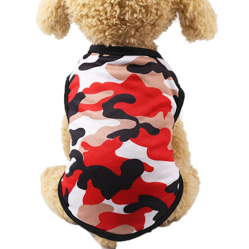 Sqinans Камуфляжный принт собака жилет с воздухопроницаемой сеткой, с изображением собаки футболка для отдыха стиль Щенок Лето Одежда для домашних животных зеленый синий красный