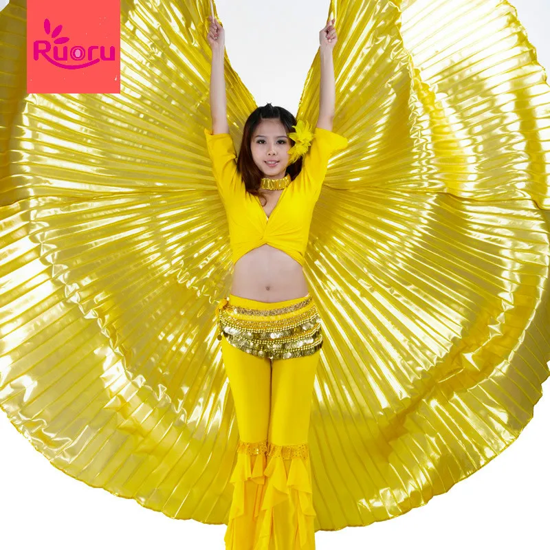 Ruoru Women Kids Girls Belly Dance Isis Wings Gold Belly Dance Wings Bellydance Costume Egyptian Oriental Dance Without Sticks