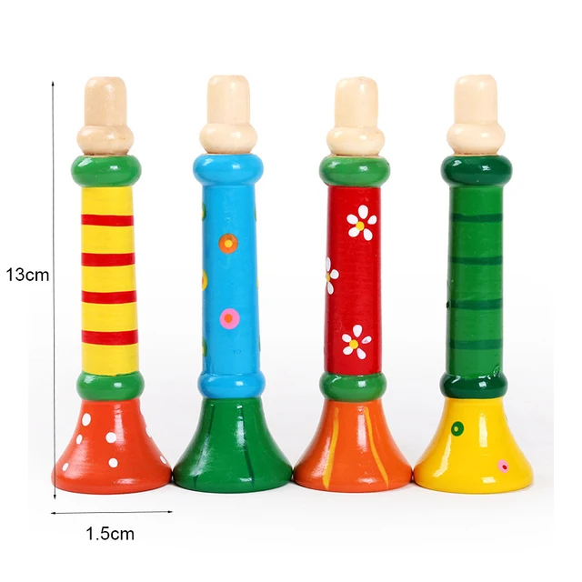Baby Wood Musical Instrument Toys Small Speaker Wooden Vertical Whistle Small Speakers Trumpet Toy Random Color Children Kids 5