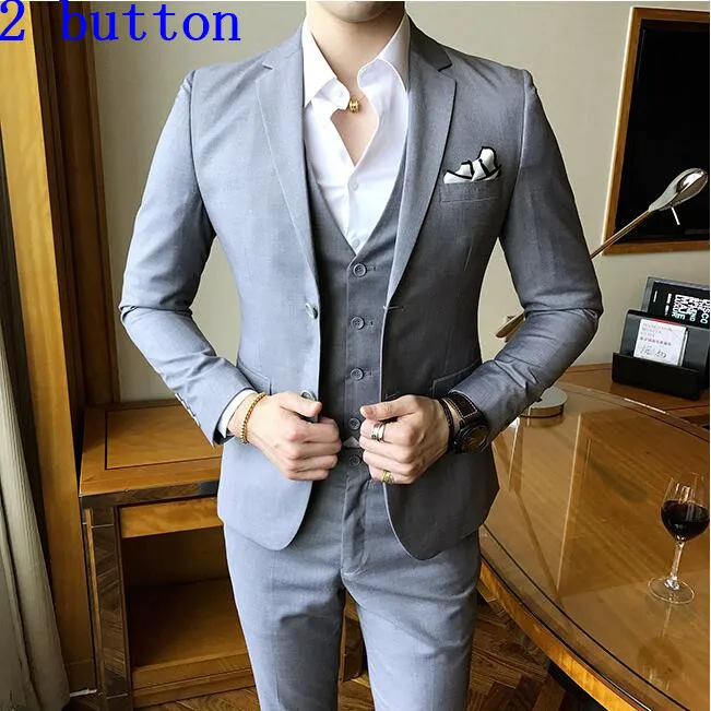Блейзеры брюки жилет 3 шт наборы/ мода мужской повседневный бутик бизнес Свадебный костюм жениха пиджак брюки жилет - Цвет: 3 pieces sets gray