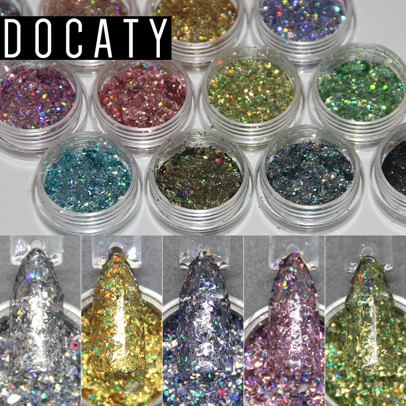 

Docaty Nail Art 1 Box Holographic Decoration DIY Image Pigment Powder Chameleon Chrome Powder Glitter for Nails Shiny Sequins