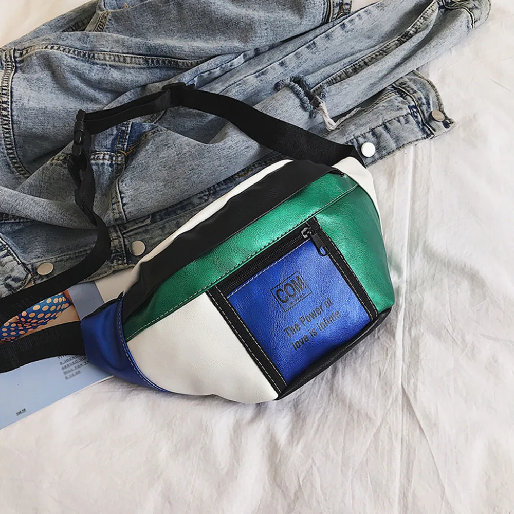 

2019 New Fashion Lady Color Matching Wild Retro Pocket Neutral Outdoor Shoulder Bag Messenger Chest Zipper Bag teenager girls