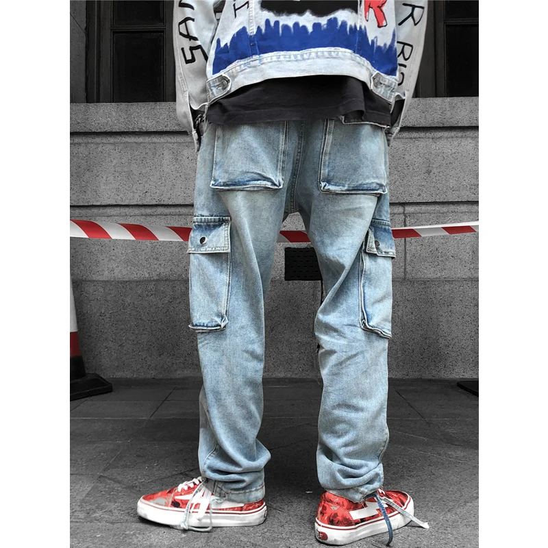 

UNCLEDONJM Streetwear Hip hop Casual Jeans Men Washed Straight Fit Denim Pants Baggy Cargo Pants Overalls Jeans 246W