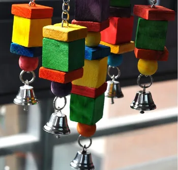 

moveable Parrot bird toys swing wood chew rope toys fun with bells medium size