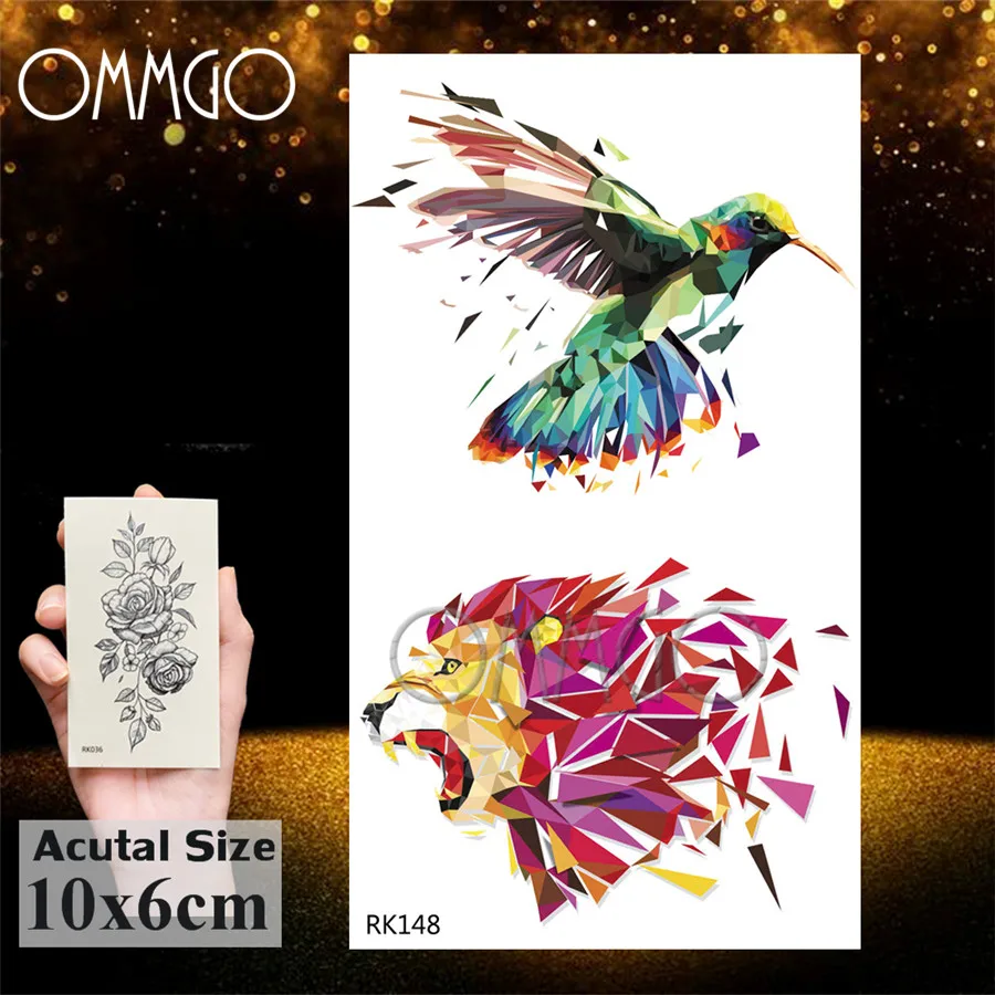OMMGO галактика акварельные геометрические Лев Племенной Леопард Временные татуировки Стикеры для мужчин татуировки боди-арт флэш поддельные дети татуировки - Цвет: ORK148