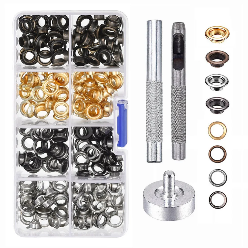 

120pcs/box 4 Colors 6MM Diameter Eyelets Buckles Grommet Mounting Tools DIY Leather Craft Rivets Replacement