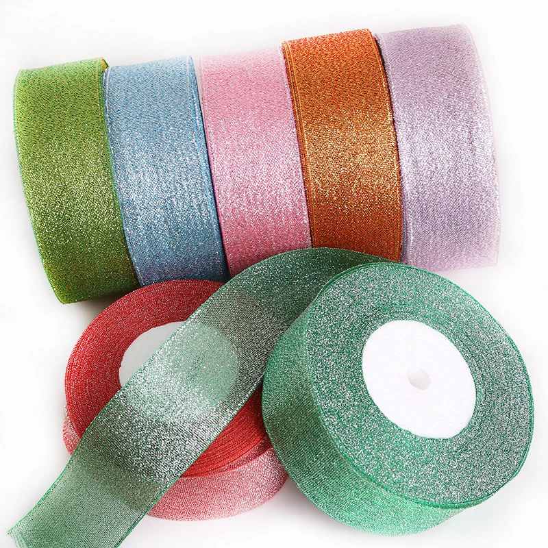 

25yards 20mm/38mm Glitter Organza Ribbon Gift Packing Belt Wedding Crafts Christmas Gift Wrap Handmade DIY Sewing Accessories