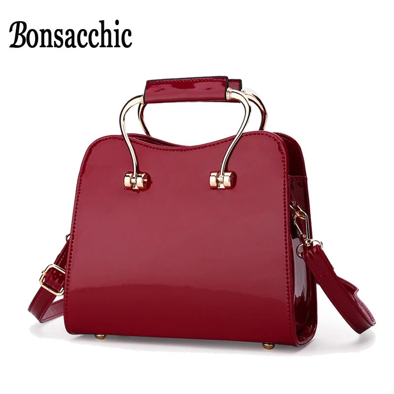 

Bonsacchic Red Patent Leather Bag Handbags Women Famous Brands Lady's Lacquered Shoulder Bag for Women 2018 bolsa charol rojo