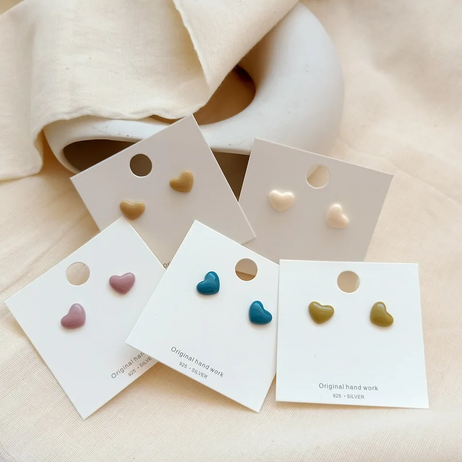 

2019 Summer Fresh Student Girl's Cute Sweet Acrilic Candy Color Stud Earring Mini Heart Stud Earrings For Women Korean Jewelry