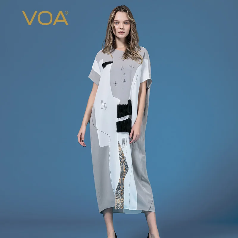 Женское платье VOA серого цвета из 100% плотного шелка летние длинные платья