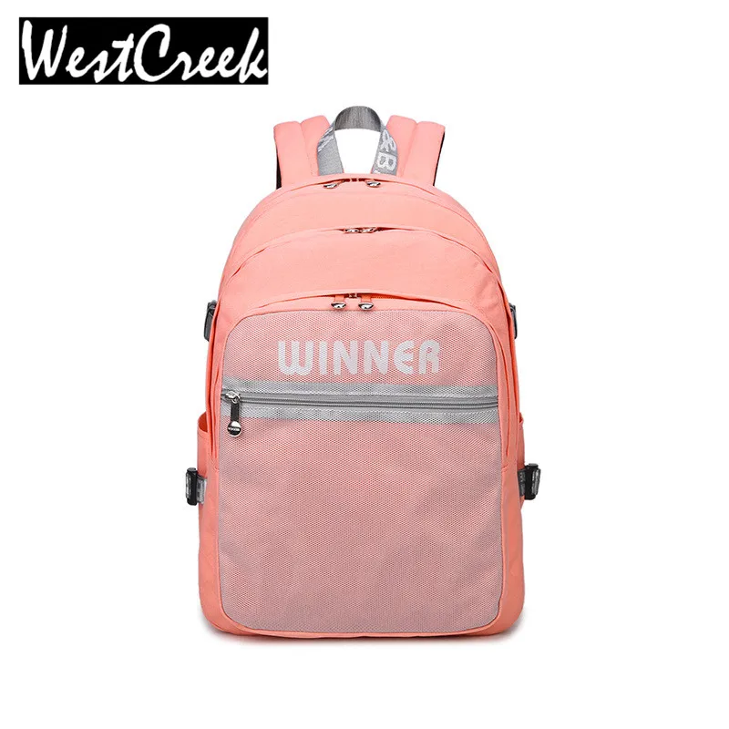 2017 High Quality Solid College Students Pink Backpack Teens Girls Designer Outside Mesh Bag Waterproof Polyester