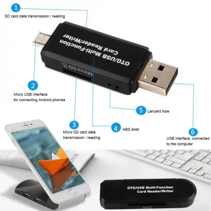 Новый горячий SD кард-ридер Micro USB OTG к USB 2,0 Многофункциональный 3 в 1 адаптер для ноутбука Android телефон