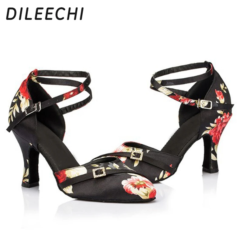 DILEECHI/китайский стиль; черный атлас; сезон осень-зима; женские латинский современный танец; Обувь для бальных танцев; 6 см