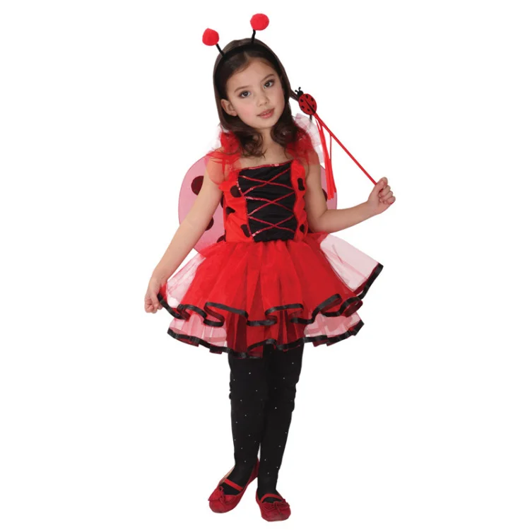 Umorden Ladybug Butterfly Fairy Costumes Girls Kids Forest Woodland Green Elf Costume Cosplay Fantasia Dress for Girl