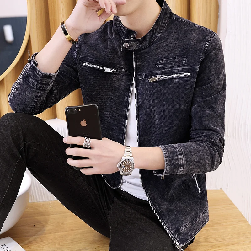 Men's Jackets Spring Autumn Korean Trend 2018 New Slim Standing collar Men's Vintage Denim Jackets S-3XL Men's Jackets Spring Autumn Korean Trend 2018 New Slim Standing collar Men's Vintage Denim Jackets S-3XL