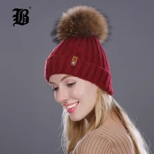 [Flb] зимняя шапка для женщин девочек вязаный шерстяной шапочки шапка натурального енота норки пом Англичане шляпа женский капот роковой Skullies