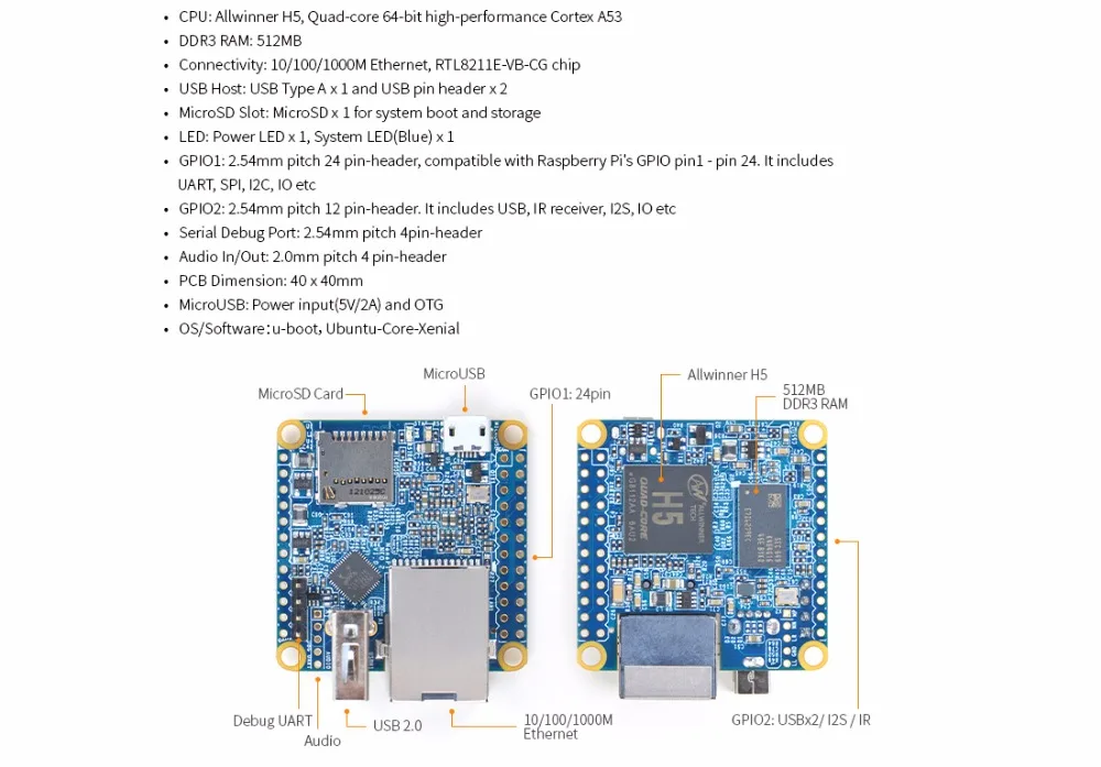 NanoPi NEO2 Allwinner H5, 64 бит высокопроизводительная, четырехъядерный A53 демонстрационная плата, работает UbuntuCore