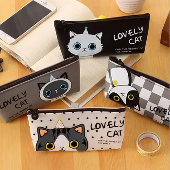 

1pcs/lot Novelty Lovely Cat series Zipper Silica gel Pencil case Kawaii pencil bag students' gift prize school office supplies