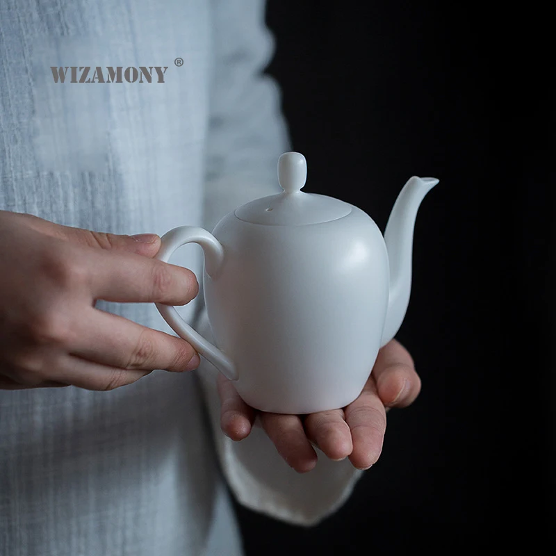 

WIZAMONY 180ml handmade Teapot Mutton fat jade Ceramic Chinese teaware drinkware Tea Set teasets kungfu porcelain beauty