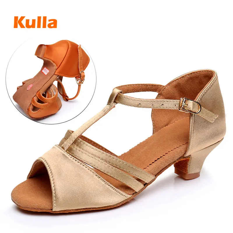 

Child Adult Ballroom Latin Shoes for Dancing Middle Heels 4cm Kids Girls Woman Salsa Practice Dance Shoes Soft Sole Size 26-38