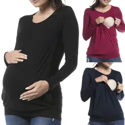 Женская одежда для беременных с длинным рукавом для будущих мам, топ для кормления грудью, двухслойная блузка со шнуровкой, ropa de mujer, Одежда