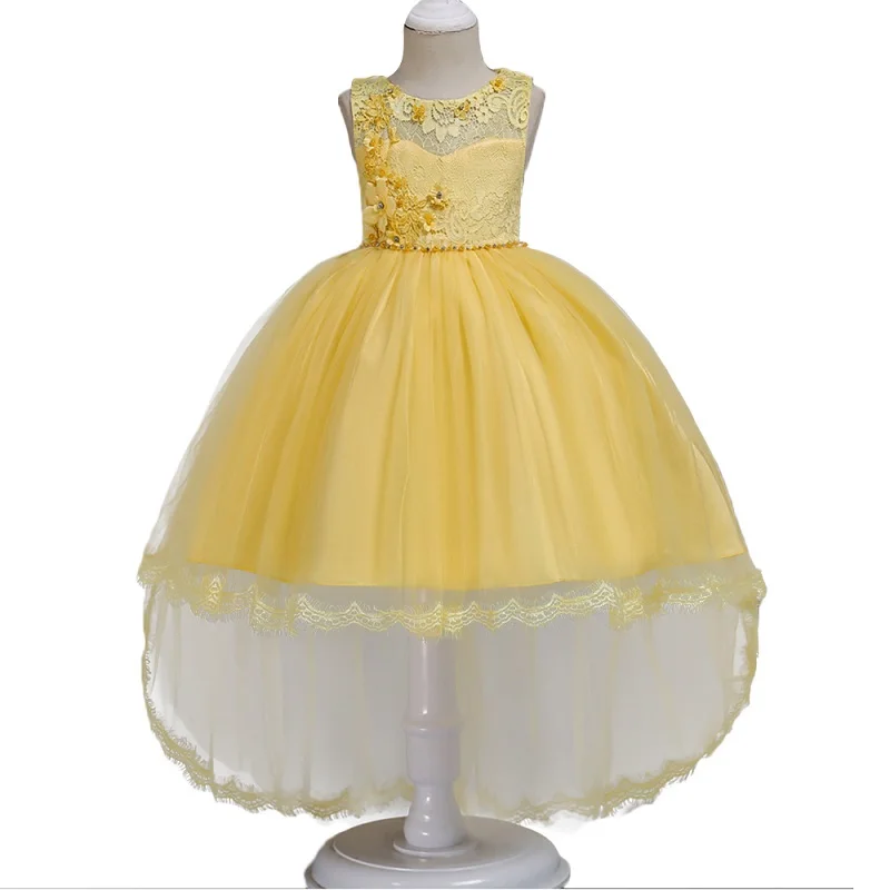 BAOHULU/белые и желтые Свадебные платья для девочек детские торжественные бальные Платья с цветочным рисунком, платья с длинным шлейфом для маленьких девочек от 12 месяцев до 14 лет - Цвет: Золотой