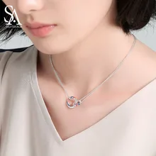SA SILVERAGE 925 Sterling Silver Double Europa Necklaces Clavicular Chain Pendants Fine Jewelry for Woman sa silverage 925 sterling long necklaces 2018 limited ketting pendants sweater chain fine jewelry earth maxi pendant necklace